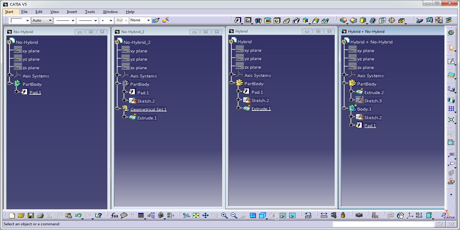Como diferenciar Design Híbrido de Não-Híbrido no CATIA V5