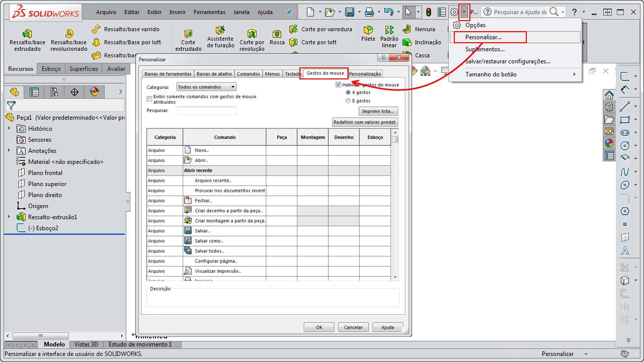 Como reduzir o tempo de projeto com os gestos de mouse no SOLIDWORKS 2017